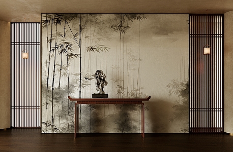 New Chinese Style Bamboo Wallpaper Grille Background Wall Luminous Light Film Background Wall 3d model