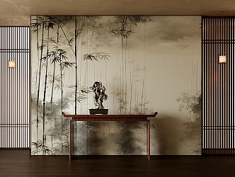 New Chinese Style Bamboo Wallpaper Grille Background Wall Luminous Light Film Background Wall 3d model