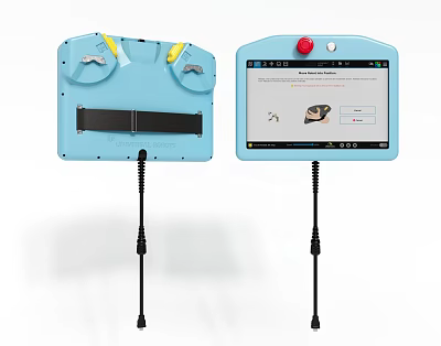 Blue Industrial Equipment With Control Panel Screen Red Button Stand And Operation Interface 3d model