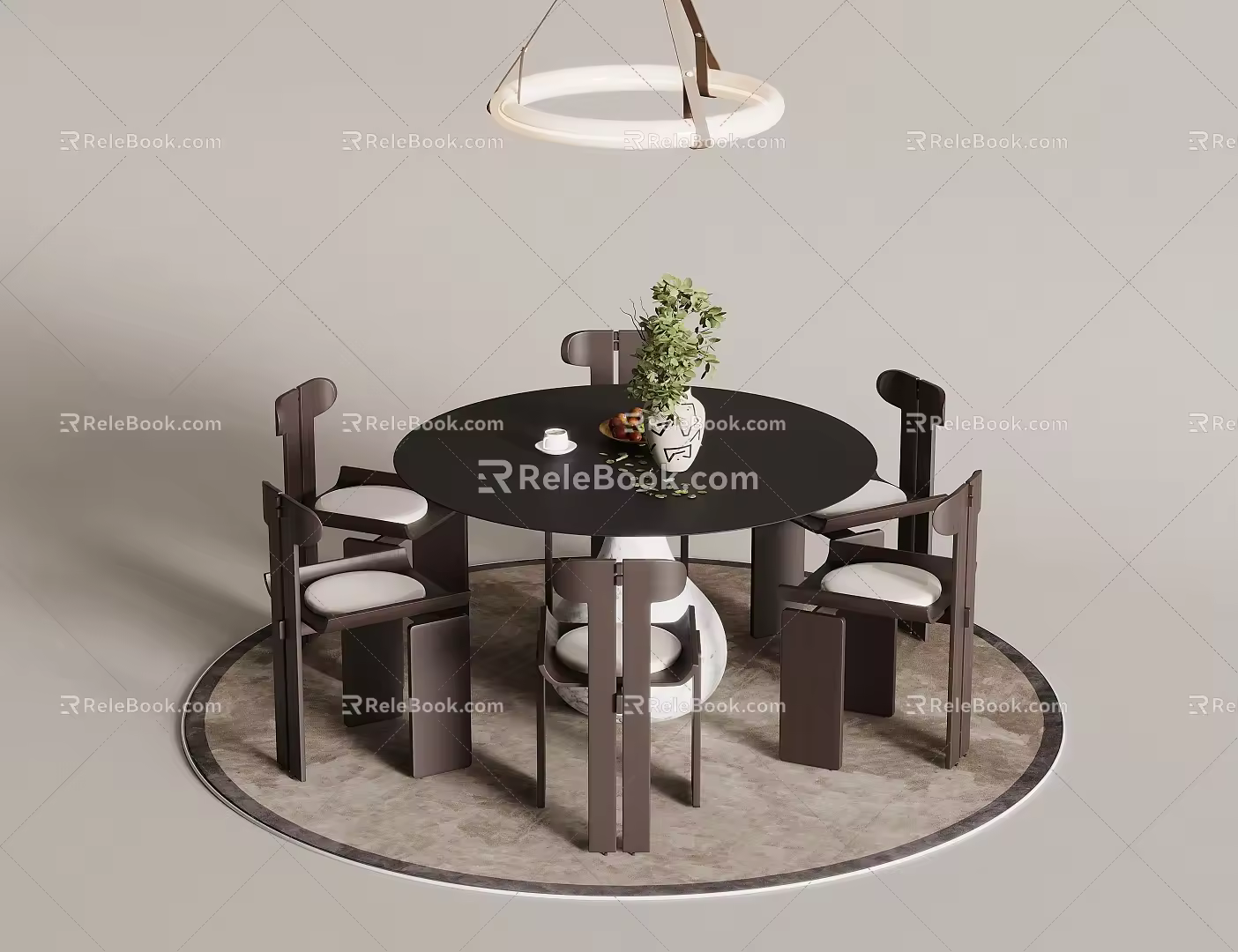 French retro style dining table and chair combination 3d model