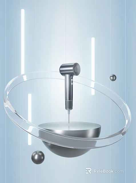 Silver Handheld Daily Appliance Featuring Transparent Circular Ring Base On Light Blue Background 3d model