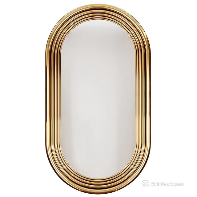 Elegant Oval Mirror With Gold Striped Frame For Modern Home Decoration 3d model 