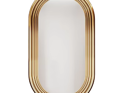 Elegant Oval Mirror With Gold Striped Frame For Modern Home Decoration 3d model