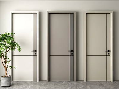 Three Modern Hinged Doors with Minimalist Design and Neutral Colors in Interior 3d model