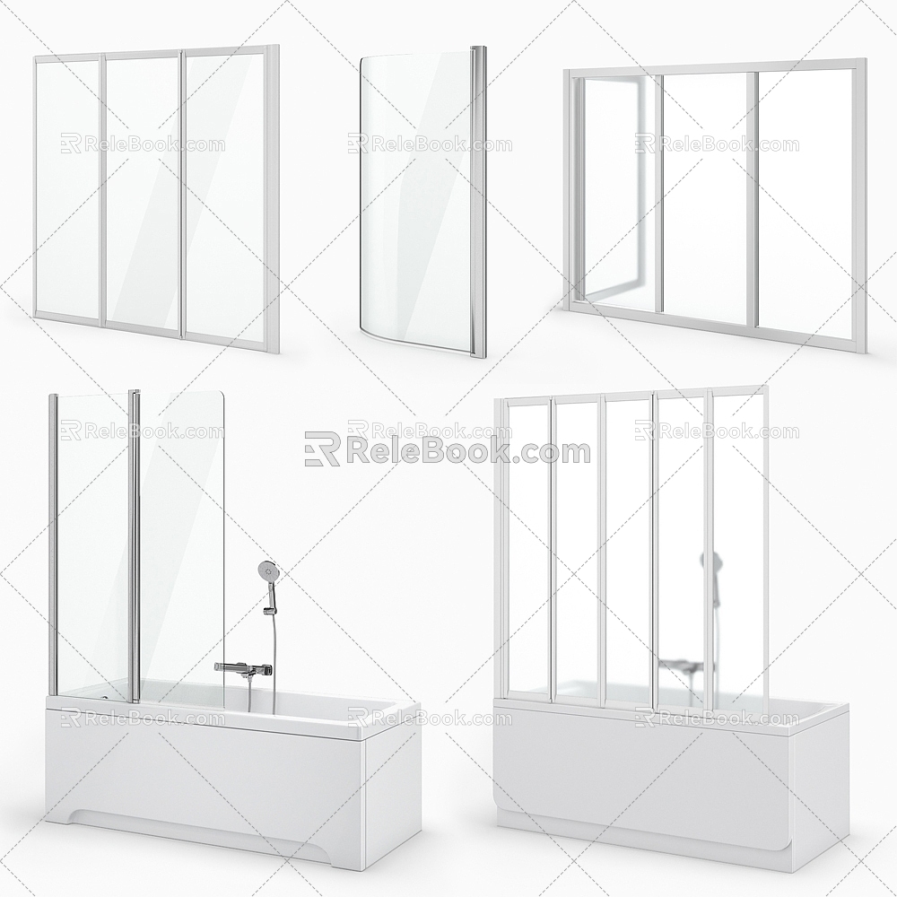 Shower Curtain Bathtub Combination Bathroom Bathroom Shower Room Shower Curtain Glass Bathtub Home Decoration 3d model