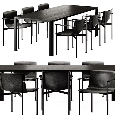 Modern Black Dining Table Set With Leather Upholstered Chairs And Metal Legs 3d model
