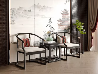 New Chinese Style Single Chair Tea Chair Leisure Chair Book Chair 3d model