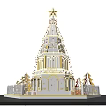 Tall Ornate Christmas Tree With Star Top Golden Decorations And Festive Base
