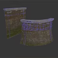 Aged Concrete Structural Components With Rusted Steel Reinforcement And Mossy Surface