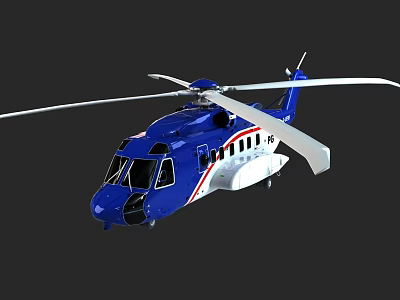 Sleek Modern Blue White Red Helicopter With Rotor And Streamlined Exterior Design 3d model