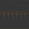 Long Wooden Bridge Architectural Structure With Supporting Pillars And Wooden Planks