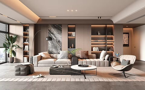 Light Luxury Living Room Sofa Combination Straight Row Sofa Multi-person Sofa Casual Chair Coffee Table Italian Jewelry Ornaments 3d model