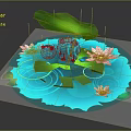 Frog And Baby Frog On Lotus Leaf With Pink Lotus Flowers And Raindrops Over Water