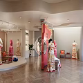 Elegant Traditional Chinese Clothing Store With Qipao Models Wooden Curved Interior Design