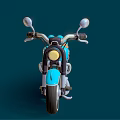 3D Rendered Blue Classic Motorcycle With Orange Seat Chrome Accents And Dark Blue Background