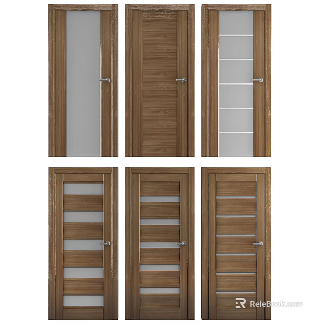 Wooden Swing Doors With Various Glass And Solid Panel Designs 3d model 