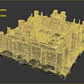 Cartoon Scenic Castle Model With Red Brick Architecture Central Green Courtyard And Tower Structures