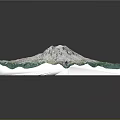 Detailed 3D Topographic Model With Snow Capped Mountain Green Vegetation And Winding River