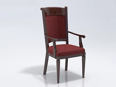 Stylish Wooden Frame Leisure Chair With Red Cushion And Comfortable Armrests 3d model