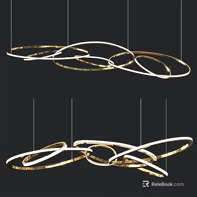 Elegant Modern Chandelier with Overlapping Gold Circular Rings Hanging Design 3d model 