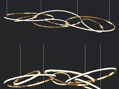 Elegant Modern Chandelier with Overlapping Gold Circular Rings Hanging Design 3d model