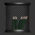 Silver Metal Mesh Pen Holder With Green Pencils On Desk