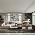 Modern Living Dining Room Interior Design With White Sofa Coffee Table Area Rug And Large Windows