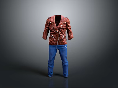 Classic Brown Leather Jacket Paired With Blue Denim Jeans Casual Outfit 3d model