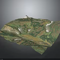 3D Terrain Model With Green Vegetation White Snowy Peaks And Natural Topographic Textures