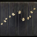 Modern Wall Art With Golden Ginkgo Leaf Decorations Hanging On Black Background