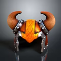 Medieval Weapon Helmet With Horns Orange Decorative Patterns And Metal Details