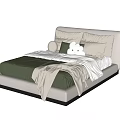 Modern Double Bed With Green Bedding White Sheets And Soft Plush Pillows 3d model