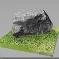 Natural Rough Stone On Wooden Platform With Green Grass Surroundings