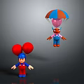 Toy Figures With Red Balloons And Blue Orange Parachute Pink Balloon