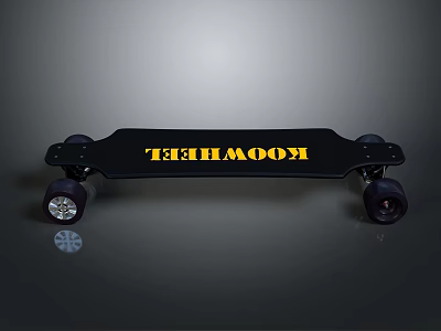 Black Skateboard with Yellow KOOWHEEL Lettering and Four Rubber Wheels 3d model