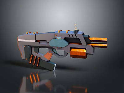 Futuristic Weapon Design with Metallic Orange Accents Barrel Grip and Glowing 3D Render Elements 3d model