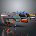 Futuristic Weapon Design with Metallic Orange Accents Barrel Grip and Glowing 3D Render Elements 3d model