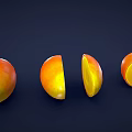 Fresh Mango Fruits Whole And Sliced With Pit Arranged On Dark Surface