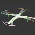Sleek White Drone With Four Propellers Yellow Stripes And Support Brackets Design 3d model