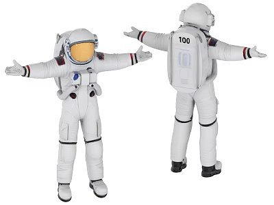 Man in White Astronaut Suit with Front and Back Views Showing Number 100 3d model