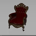 Luxurious Classic Chair With Red Leather Upholstery And Ornate Wooden Carvings