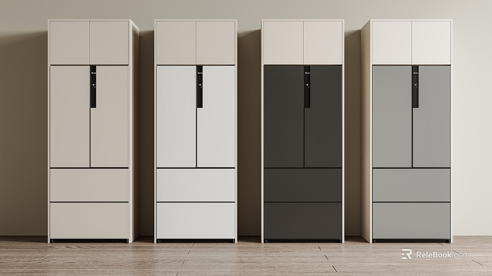 Modern Refrigerators With Beige White Dark Gray Light Gray Finishes And Sleek Door Drawer Design 3d model 