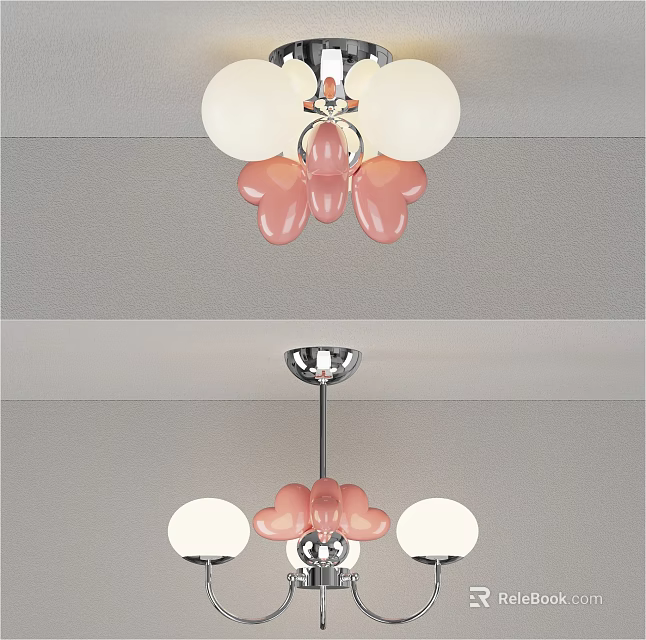 Modern Decorative Ceiling Light with White and Pink Balloon Shaped Design Elements 3d model
