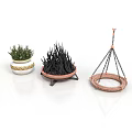 Decorative Indoor Plant Containers With White Gold Rim Pot Brown Tray And Hanging Planter