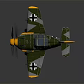 Vintage Military Airplane Model with Green Camouflage Yellow Accents Black Cross Markings Propeller and Cockpit