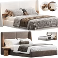 Modern Double Bed Interior With Upholstered Headboard Soft Pillows And Textured Bedspread 3d model