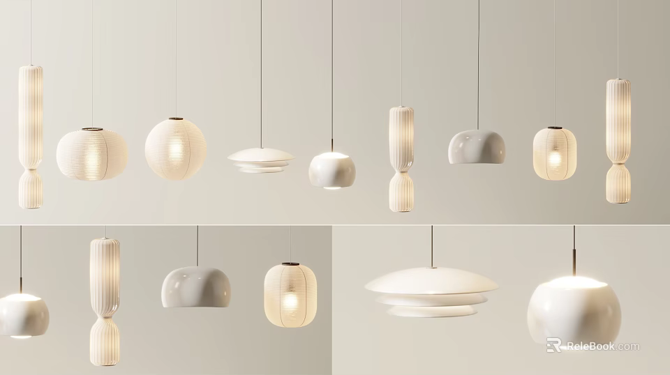 Modern Minimalist Pendant Lights With Various Elegant Designs And Neutral Tones 3d model 