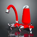 Red Faucet with Silver Handles and Spout Modern Design Reflective Surface 3d model