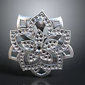 Elegant Floral Decorative Brooch With Silver Metal Intricate Pattern And Rhinestone Inlays