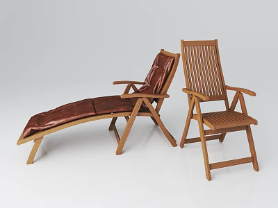Modern Stylish Wooden Lounge Chair With Leather Cushion And Accent Chair 3d model